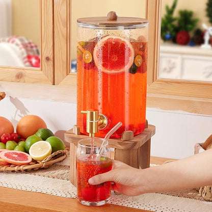 1 Gallon Glass Drink Dispensers: Beverage Dispenser For Parties With Wood Stand, Large Water Drink Dispensers With Stainless Steel Spigot, Ideal for Lemonade,Juice, Tea, and Party Drinks - Image 2