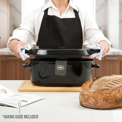 Kook Dutch Oven, For Sourdough Baking, Dual Handles, Enameled Cast Iron, includes Silicone Mat and Sourdough Guide, Dishwasher Safe, Oven safe 500F, 5 Qt, (Black) - Image 2