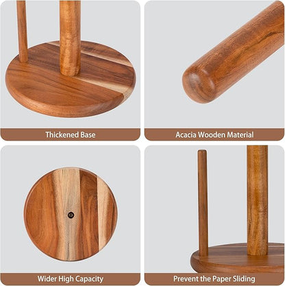 Acacia Wood Paper Towel Holder Countertop, Wooden Paper Towel Holder Thicken Base for Kitchen, Easy to Assemble, Sturdy, Durable, Natural Wood Color - Image 4