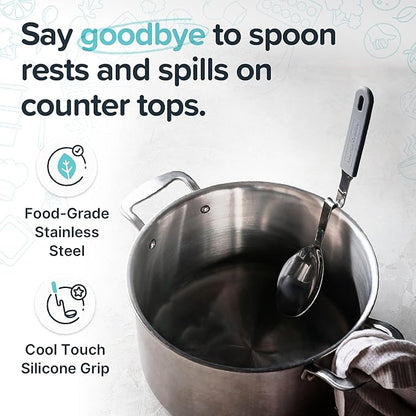 Souper Cubes + Lori Greiner No Mess Stainless Steel Cooking Spoon with Silicone Handle - Stainless Steel Serving Spoon No Mess Design Hooks on Side of Any Pot - Charcoal - Image 3