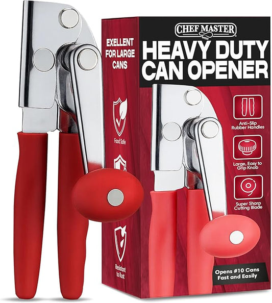 Chef Master Commercial Can Opener Heavy Duty - Manual Hand Crank for Large Cans with Anti-Slip Grip - Stainless Steel Restaurant Can Opener Manual for Seniors, Kitchen, Bars & Food Trucks - 90056 by ChefMasterProfessional