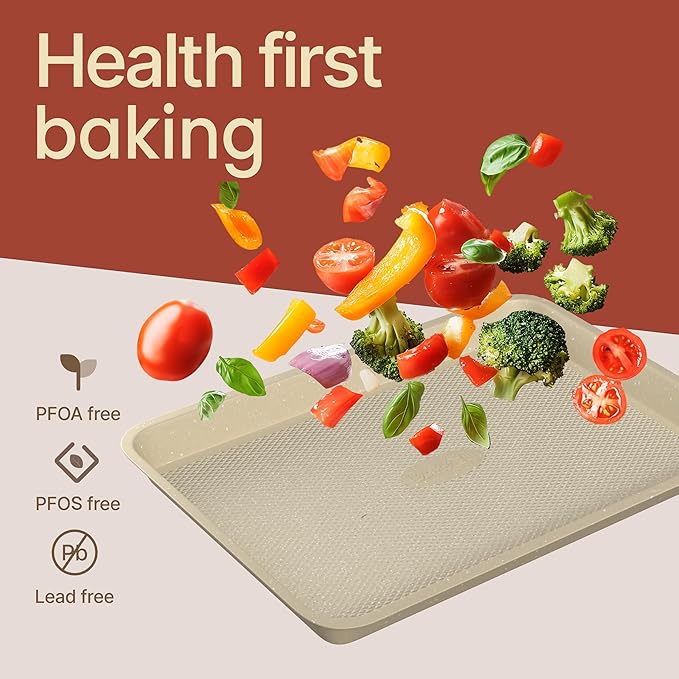 Diamond Bottom Cookie Sheet Set of 2, Nonstick White Marble Carbon Steel Baking Pans for Crisp Baking, Space-Saving Stackable Trays, PFOA, PFOS, PTFE Free, Oven Safe Up to 450°F, Small & Medium Pans - Image 7