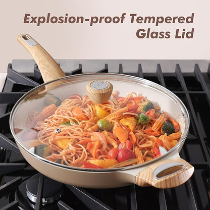 SENSARTE Ceramic Nonstick Frying Pan Skillet with Lid 12.5Inch Large Non Stick Non-toxic Healthy Kitchen Cooking Chef's Pan, Free of Intentionally Added PFOA/PFAS/PTFE, Induction Compatible - Image 3