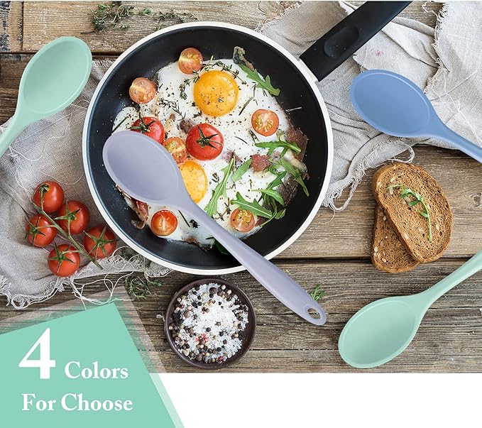 Shappy 4 Pieces Silicone Cooking Spoons 10.6 Inch Heat Resistant Kitchen Spoons for Mixing, Serving and Stirring Upgrade Large Non Stick Basting Utensils, Dishwasher Safe(Spoon,Fresh Color) - Image 6