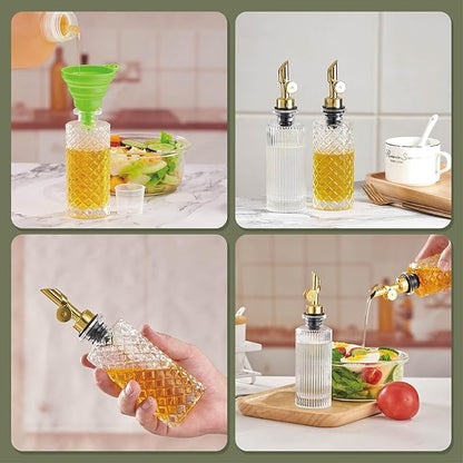 Glass Olive Oil Dispenser Bottle Small, 6.5 Oz/ 200 ml Coffee Simple Syrup Bottles with Black Metal Pour Spout, Funnel, Measuring Cup, Oil and Vinegar Bottle for Kitchen (2 Pack) - Image 6