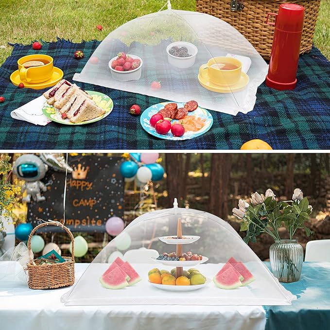 2 Pcs Extra Large Mesh Food Cover Tent（46"x20", 40"x24"）Umbrella Food Screen Covers for Outside Pop-up Mesh Reusable and Collapsible Food Nets for Parties Picnics Outdoor BBQs… - Image 6