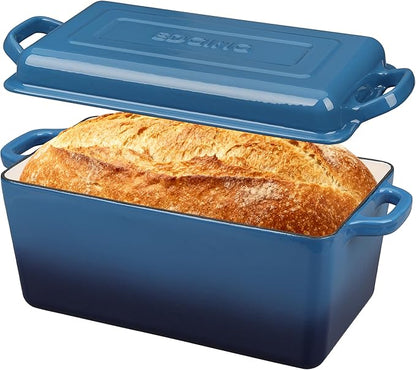 EDGING CASTING Enameled Cast Iron Dutch Oven, Oblong Bread Oven for Sourdough Bread Baking, Baking Pan, Dual Handles, Oven Safe, 4 Quart, Lake Blue