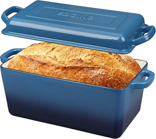 EDGING CASTING Enameled Cast Iron Dutch Oven, Oblong Bread Oven for Sourdough Bread Baking, Baking Pan, Dual Handles, Oven Safe, 4 Quart, Lake Blue