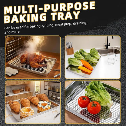 4-Piece Baking Sheet Set with Cooling Rack, Stainless Steel Cookie Sheets & Baking Pans Set, Non-Stick Cookie Trays for Oven Roasting & Food Prep, BPA-Free 10/12/16 Inch - Image 6