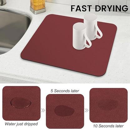 WISELIFE Dish Drying Mat Super Absorbent Drying Mat Large Dish Drying Mats for Kitchen Counter Easy Clean Dish Mat Kitchen Drying Mat15"x 18" Classic Red - Image 4