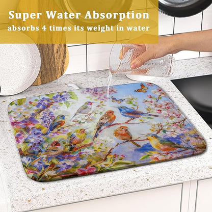 Spring Bird Dish Drying Mats for Kitchen Counter Floral Small Dish Drying Pad Season Decor - Image 7