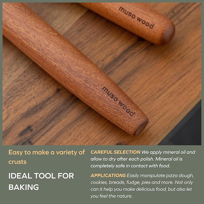 Muso Wood French Rolling Pin and Silicone Baking Mat Set, Sapele Wooden Rolling Pin 15.75 Inch and Tapered Roller for Fondant, Pie Crust, Cookie, Pastry - Image 6