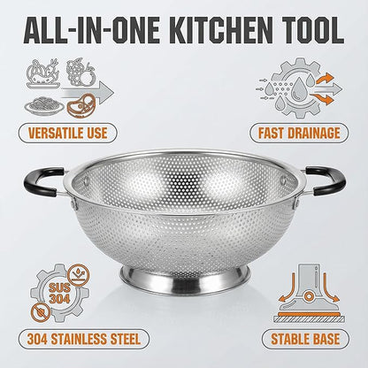 304 Stainless Steel Colander, 3 Quart Micro-Perforated Strainer with Heavy Duty Plastic Handles - Fast Draining Metal Basket for Rinsing Rice, Washing Vegetables, Draining Pasta - Dishwasher Safe - Image 4