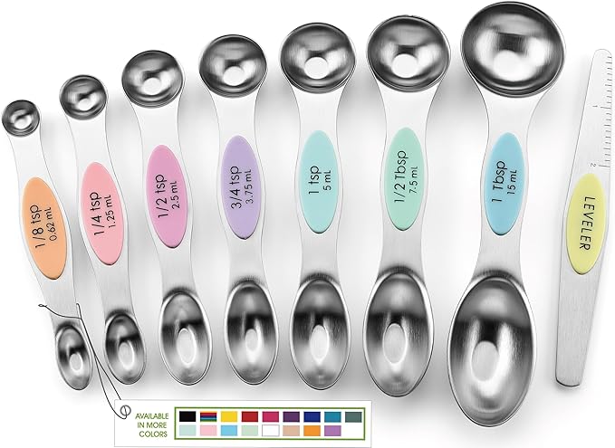 Spring Chef Stainless Steel Magnetic Measuring Spoons Set of 8 with Leveler, Metal Teaspoon & Tablespoon Measuring Spoons for Dry and Liquid Ingredients, Kitchen Gadgets for Baking & Cooking - Pastel by SpringChef