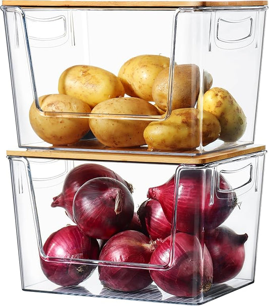 Pantry Organizers Storage, 2 Pack Large Clear Storage Bins for Onion, Potato, Garlic, Canned Food, Organizer Bins for Under Sink, Kitchen, Countertop, Bathroom