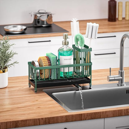 Cisily Sponge Holder for Kitchen Sink, Sink Caddy Organizer with High Brush Holder, Kitchen Countertop Organizers and Storage Essentials, Rustproof 304 Stainless Steel (Dark Green, 9.25″) - Image 7