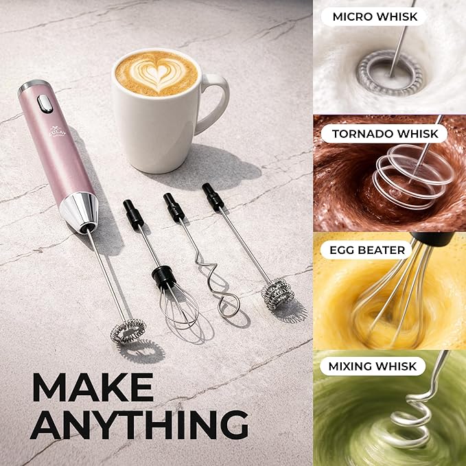 Zulay Kitchen Metal Rechargeable Milk Frother, 3 Whisk Attachments Handheld Frother Wand, 1800mAh USB-C Charging, Electric Drink Mixer for Protein, Matcha & Powders - One Charge Lasts up to 6 Months - Image 8