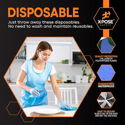 Xpose Safety 48,000 Blue Plastic Disposable Aprons for Cooking & more Individually Packaged Durable 1 Mil Waterproof Polyethylene 24" x 48" - Image 4