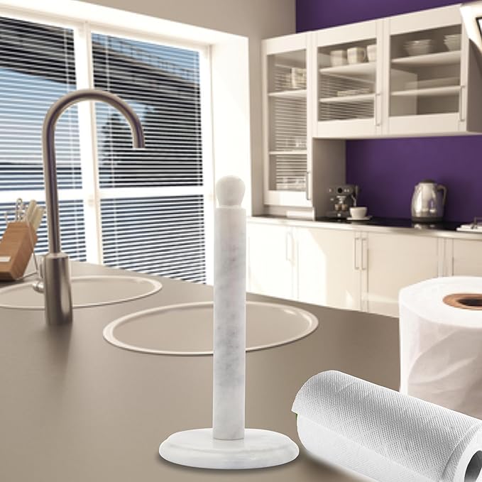 Handmade Marble Paper Towel Holder for Kitchen Countertop – Premium Quality, Non-Slip Base, Elegant Design – Natural Marble, Colors & Shades May Vary, for Home Décor