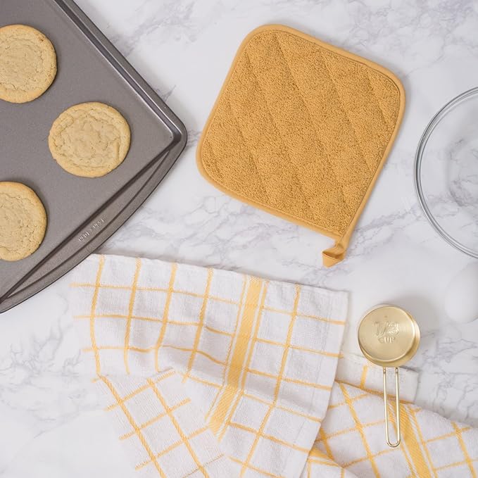 DII Basic Terry Collection Quilted 100% Cotton, Potholder, Mustard, 3 Piece - Image 2