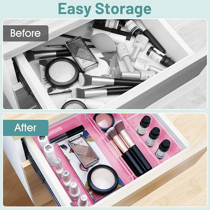 WOWBOX 25 PCS Plastic Drawer Organizer Set, 4 Sizes Desk Drawer Divider Organizers and Storage Bins for Makeup, Jewelry, Gadgets for Kitchen, Bedroom, Bathroom, Office, Clear Pink - Image 4