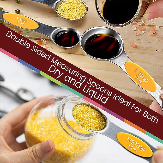 Magnetic Measuring Spoons Set of 9 Stainless Steel Dual-Sided Stackable Measuring Spoon Nesting Teaspoons Measuring Dry and Liquid Ingredients, Fits in Spice Jars Set of 9 (Orange) - Image 8