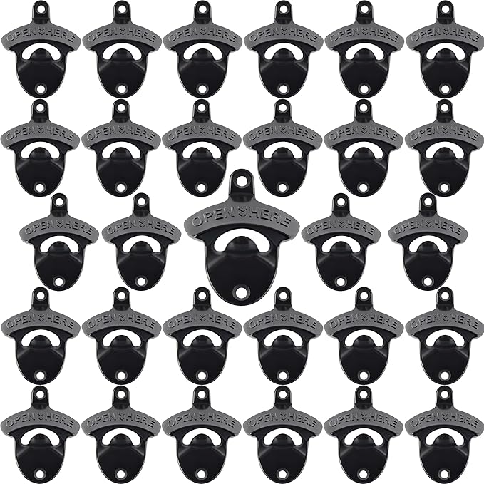 30 Packs Black Bottle Top Opener Wall Mounted Beer Cap Opener Stainless Bulk for DIY Wooden Crafts by Wallmountedbottleopener