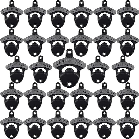 30 Packs Black Bottle Top Opener Wall Mounted Beer Cap Opener Stainless Bulk for DIY Wooden Crafts by Wallmountedbottleopener