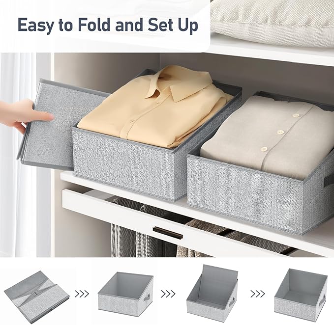 DIMJ Closet Storage Bins - Fabric Storage Baskets for Shelves, Collapsible Closet Organizers and Storage with Handles, Trapezoid Shelf Organization Storage Cubes for Purse, Toys, Books, Towel, Socks - Image 3