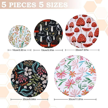 5-Size Reusable Beeswax Bowl Covers for Bread Proofing, Cotton Cloth Flexible Beeswax Wraps for Food Storage(Mushroom) - Image 2