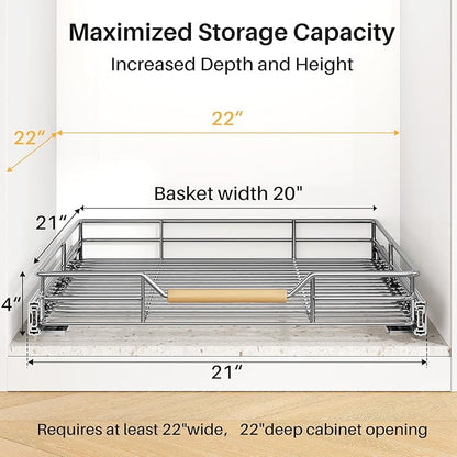 Pull out Cabinet Organizer, 21"W X 21"D, Heavy Duty Smooth Sliding Under Cabinet Shelves for Pots and Pans, Full-Extension Roll out Drawers, Slide out Organization for Home Kitchen Pantry - Image 3