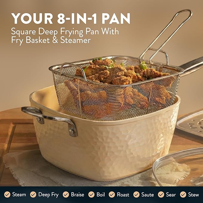 GOTHAM STEEL Hammered 20Pcs Ceramic Cookware Set Nonstick, Induction Pots and Pans Set Non Stick with Deep Fry Pan, Steamer, and Bakeware, Non Toxic PFOA PFOS Free, Oven & Dishwasher Safe