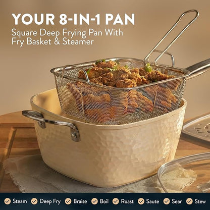 GOTHAM STEEL Hammered 20Pcs Ceramic Cookware Set Nonstick, Induction Pots and Pans Set Non Stick with Deep Fry Pan, Steamer, and Bakeware, Non Toxic PFOA PFOS Free, Oven & Dishwasher Safe