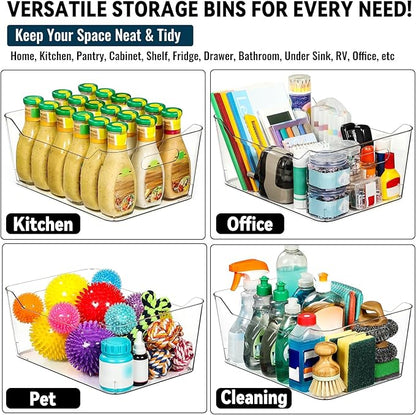 12 PACK Multi-Use Clear Plastic Storage Bins for Organizing w/ Labels - Home, Kitchen, Pantry, Bathroom, Office, Cabinet Shelf Organizer Bins - SOHO Collection, RV, Fridge Organization Containers -XXL - Image 8
