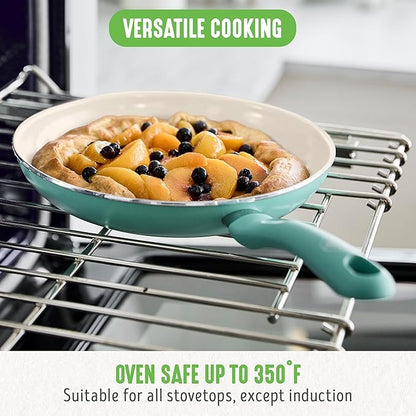 GreenLife Non Stick Fry Pan Set 7" & 10", Non-Toxic PFAS-Free Ceramic Skillet, Dishwasher & Oven Safe, Egg Omelet Frying Pan, Stay- Cool Handles, Kitchen Home Cooking Essentials, Turquoise (Pack of 2) - Image 5