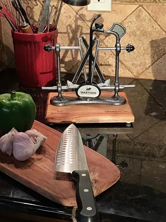 Warthog V-Sharp Elite Knife Sharpeners with Deluxe Wooden Base, Diamond Rods, Adjustable Angles, Metal Frame Construction - Image 3