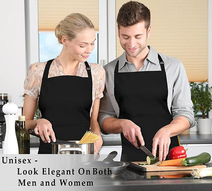 RUVANTI Work Aprons for Men/Women with Pockets - Adjustable up to XXL - Professional Grade Durability - Black Apron for Barber, Chef, BBQ, Kitchen, Cleaning - 2 Pack