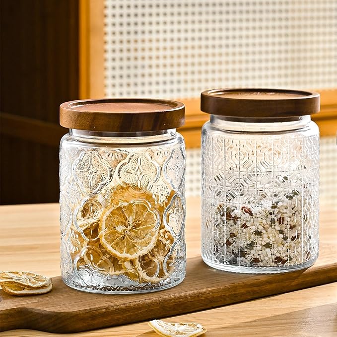 Adodeen 24oz Vintage Glass Canister With Lid Small Glass Jars Wide Mouth Mason Jars Airtight Coffee Canisters Kitchen Storage Containers For Sugar Tea Spice Flour Candy Cookie Cereal Cute Decorative - Image 4