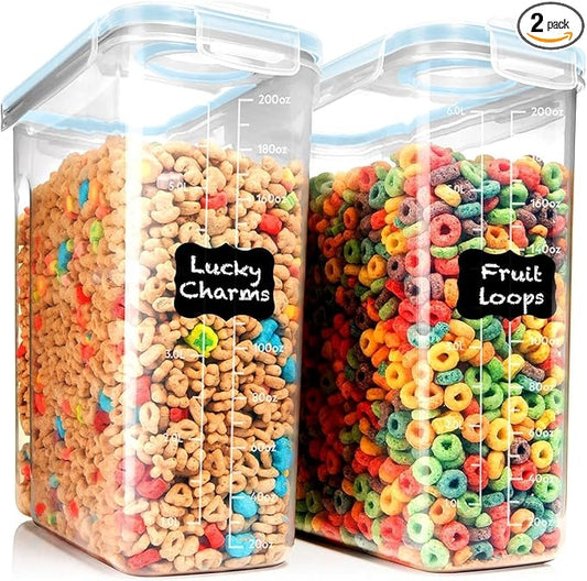 Shazo 2 Pack (6.3L / 213OZ) EXTRA Large Airtight Food Storage Cereal Containers for Bulk Food Storage BPA-Free Plastic Container, Pantry Organization and Canister for Rice, Pasta, Sugar & Flour