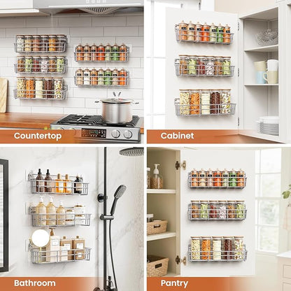 Mystozer 5 Pack Spice Rack Seasoning Organizer Wall Mount, Screw or Adhesive Hanging Shelf Basket Spice Organizer Pantry Organizers Shelf for Kitchen Spice Organization for Cabinet (Silver) - Image 7