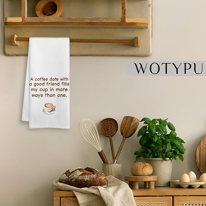 Friend and Coffee Kitchen Towels, Gifts for Coffee Lovers Dish Tea Bar Towel, Friendship Gifts Decorative Hand Towels for Kitchen Cafes Shop Decor, 16x24 Inch