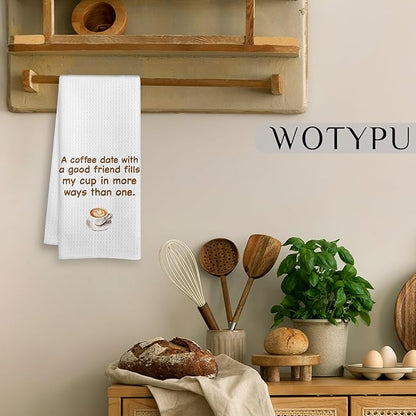 Friend and Coffee Kitchen Towels, Gifts for Coffee Lovers Dish Tea Bar Towel, Friendship Gifts Decorative Hand Towels for Kitchen Cafes Shop Decor, 16x24 Inch