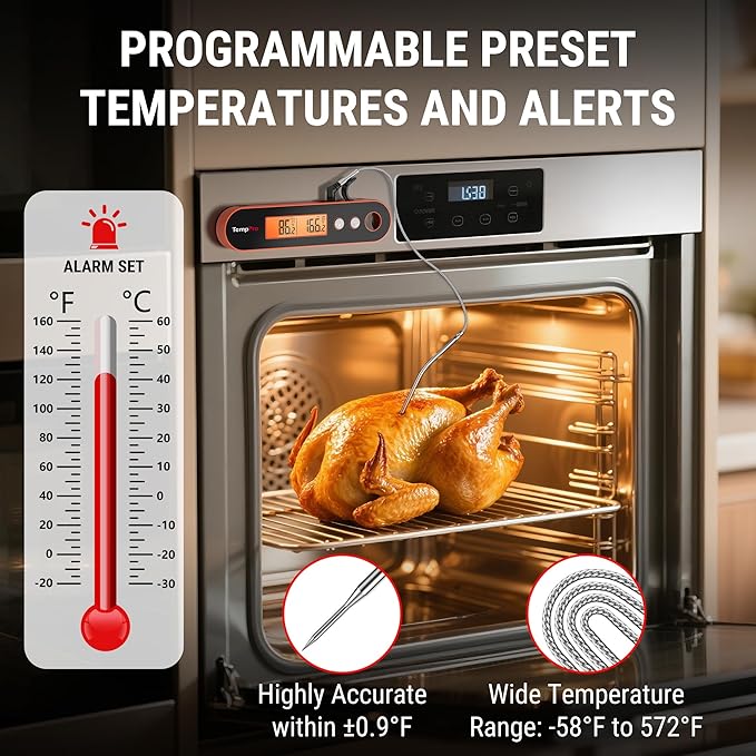 TempPro TP610W Rechargeable Instant Read Thermometer for Cooking, Stainless Steel Meat Thermometer Digital with Alarm, Waterproof Cooking Thermometer for Grill, Smoker, BBQ (Previously ThermoPro) - Image 2
