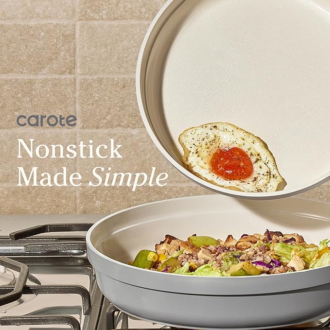 Carote 20pcs Ceramic Cookware Set with Detachable Handles, Pots and Pans Set Non Stick, RV Kitchen Cooking Pot and Pan, Dishwasher Safe, Non-toxic Induction Cookware PFAS and PFOA Free, Grey - Image 3