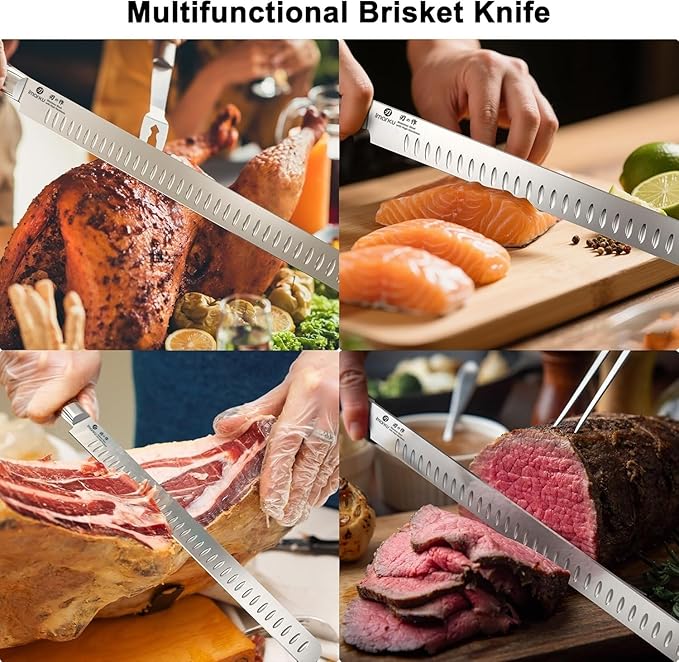 imarku Brisket Knife, 12 Inch Ultra Sharp Carving Slicing Knife for Brisket, BBQ, Turkey, Ham, Ribs, and Roast Beef, Japanese High Carbon Stainless Steel Blade, Ergonomic Pakkawood Handle, Gift Box - Image 8