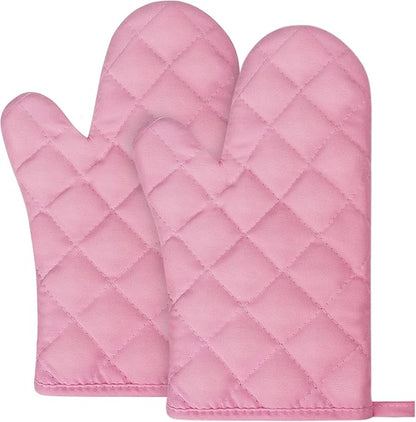 AUAUY Pink Oven Mitts, 1 Pair Kitchen Mittens, 392°F Heat Resistant Oven Gloves Non-Slip Kitchen Gloves for Oven, BBQ Gloves-Oven Mitts Infill Cotton Cooking Gloves for Oven Grilling Cooking Baking by AUAUY