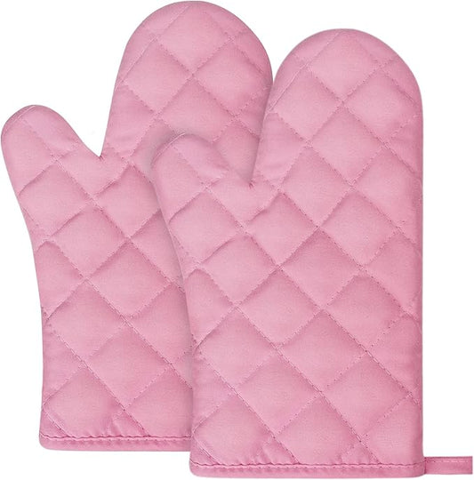 AUAUY Pink Oven Mitts, 1 Pair Kitchen Mittens, 392°F Heat Resistant Oven Gloves Non-Slip Kitchen Gloves for Oven, BBQ Gloves-Oven Mitts Infill Cotton Cooking Gloves for Oven Grilling Cooking Baking by AUAUY