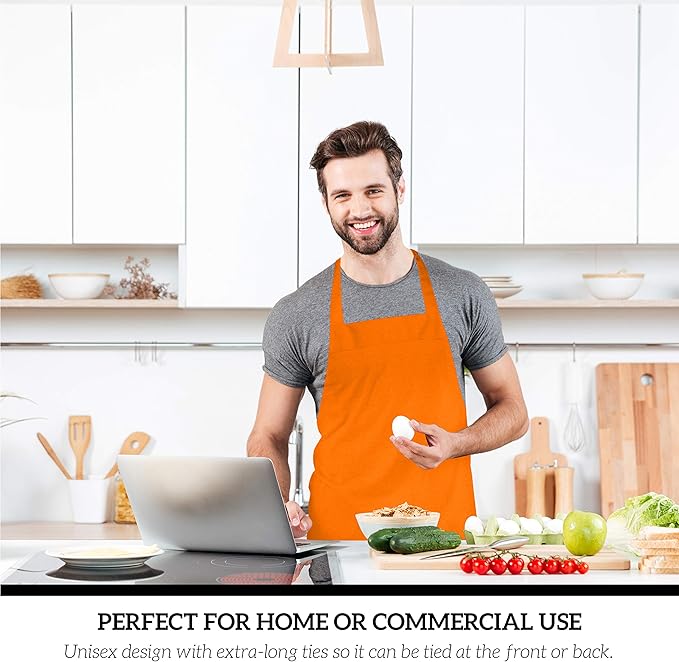 GREEN LIFESTYLE 120 Pack Professional Chef Apron – Grilling Aprons for Men, Waterproof Cooking Apron for BBQ, Work or Restaurant Use, Kitchen Aprons for Women – Orange, No Pockets - Image 4