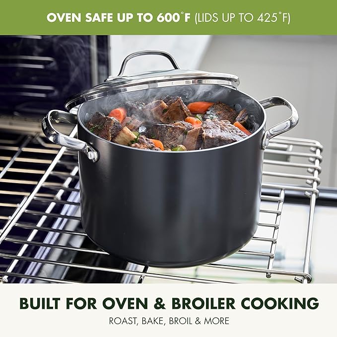 GreenPan Valencia Pro Hard Anodized Healthy Ceramic Nonstick 8QT Stock Pot with Lid, PFAS-Free, Induction, Dishwasher Safe, Oven Safe, Gray - Image 7