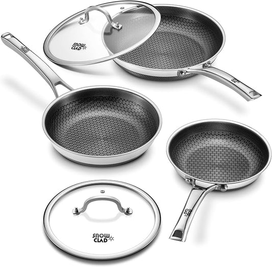 Non Stick Frying Pans with 2 Lids, 8+10+12 inch, Hybrid Frying Pans Set Nonstick,Skillets Stainless Steel Fajita, Dishwasher & Oven-Safe, Induction Compatible Cooking Pan, PFOA Free Cookware by Yonida